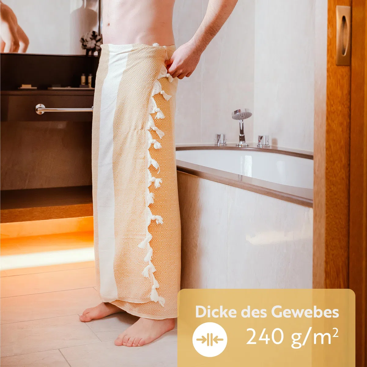 2er Pack - Hamamtuch groß 100x180 aus 100% Baumwolle – Strandtuch, Saunatuch, Badetuch, Saunahandtuch - Saugstark & leicht - Saunatuch Damen & Herren für Strand, Sauna, Bad - Gold