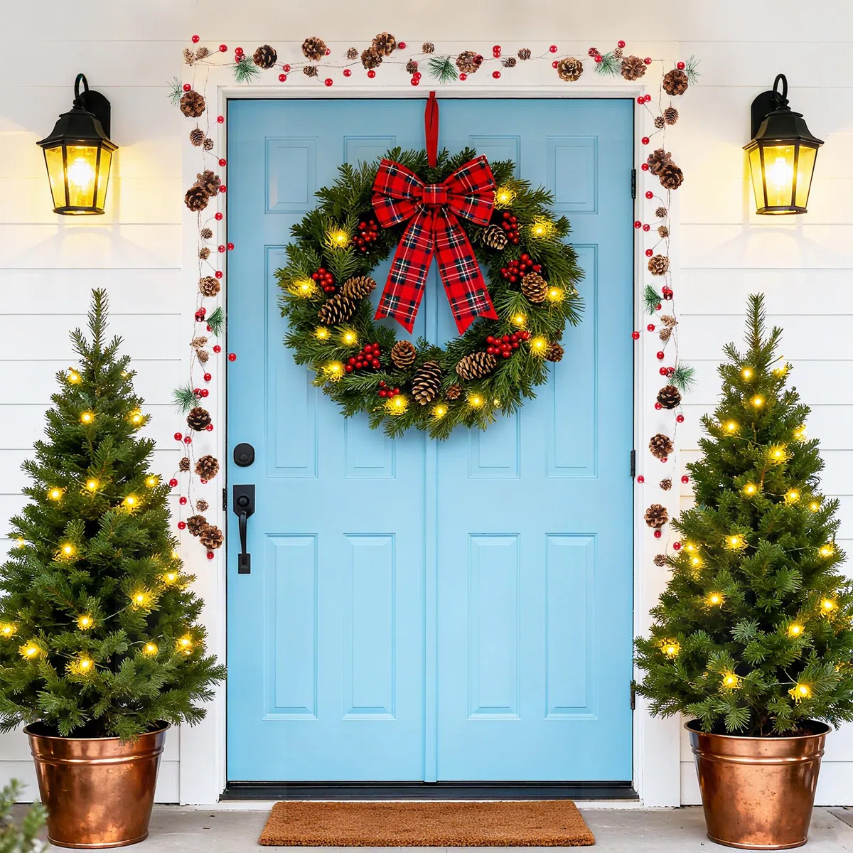 3M Weihnachtsgirlande Dekoration Tannengirlande mit Tannenzapfen Rote Glocken Rote Beeren, Kieferngirlande für Baum Mantel Kamin Geländer Treppen Geländer Tür Dekoration Winter Innen Außen Deko