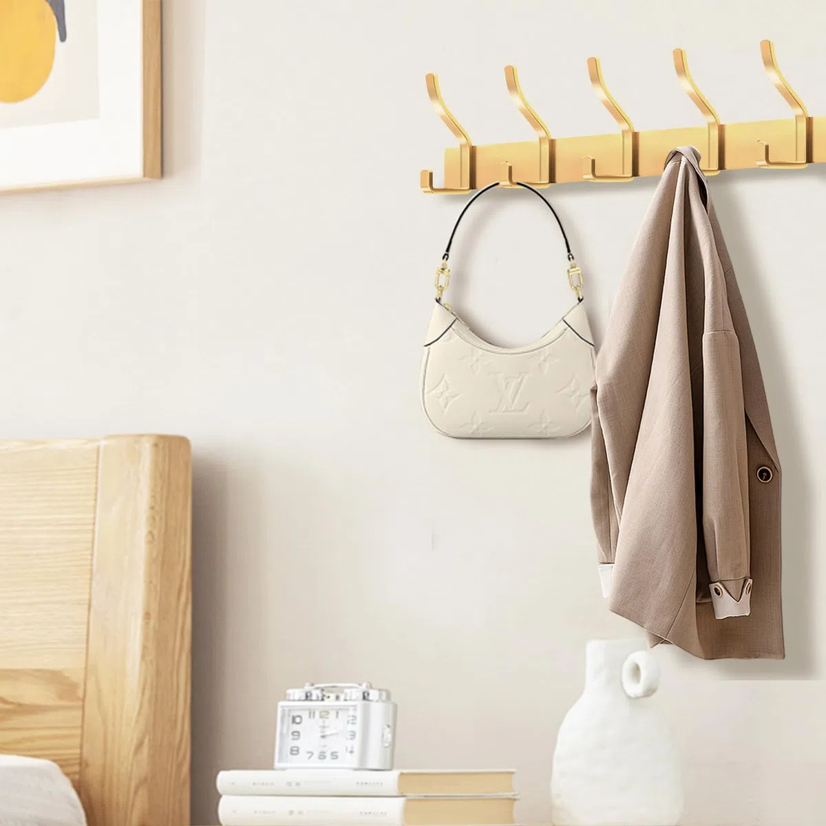 Garderobenhaken Edelstahl Garderobenleiste Gold Hakenleiste Garderobe Kleiderhaken Wand mit 6 Haken Wandhaken garderobe für Schlafzimmer Bad Küche Kleiderständer (Gold)