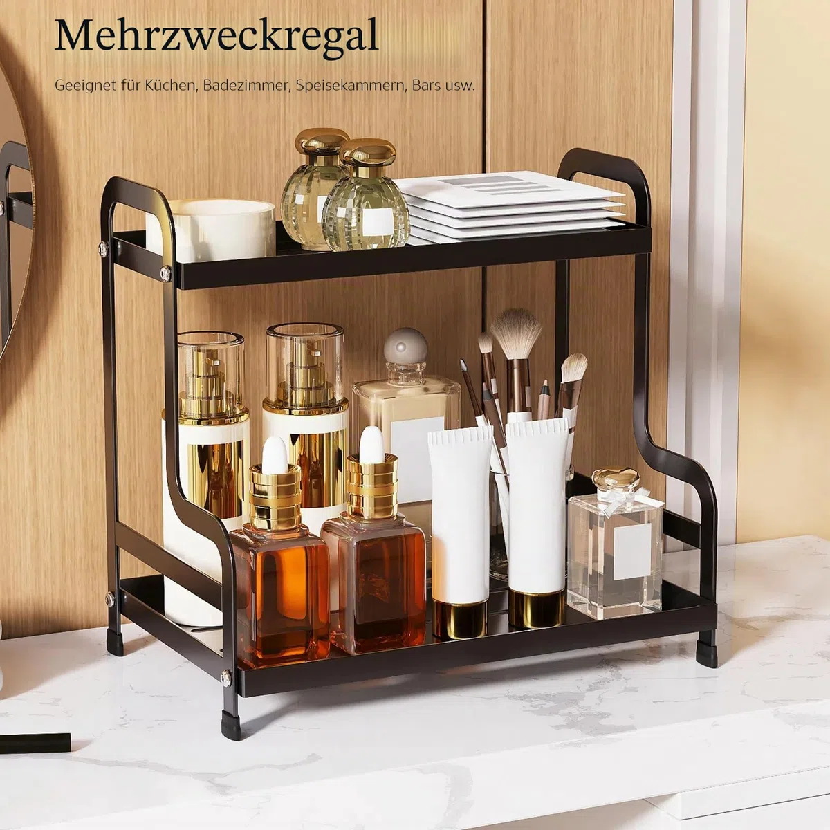 Bokelai 2-stöckiger Kaffeebar-Organizer und Zubehör, Aufbewahrungsregal für Küche, Kaffeestation, Organizer, Becherhalter, Kaffee-Gewürz-Aufbewahrungsregal, Schwarz