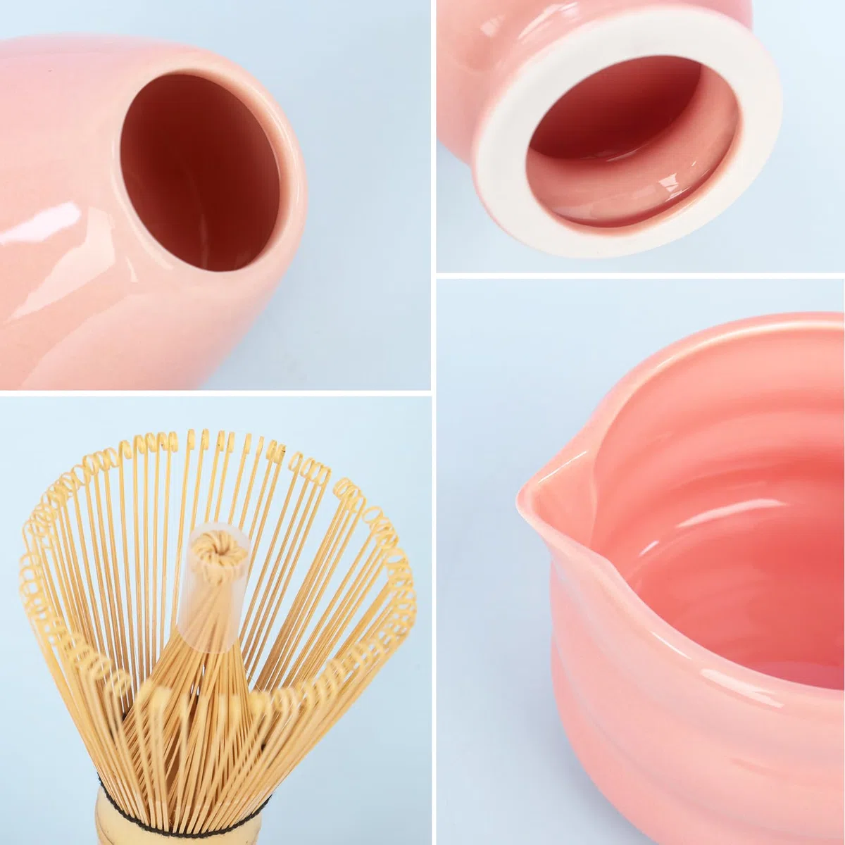 Nwvuop 7 Stück Matcha Set Matcha Besen Set mit Matcha Schale und Sieb Matcha Tee Set Rosa