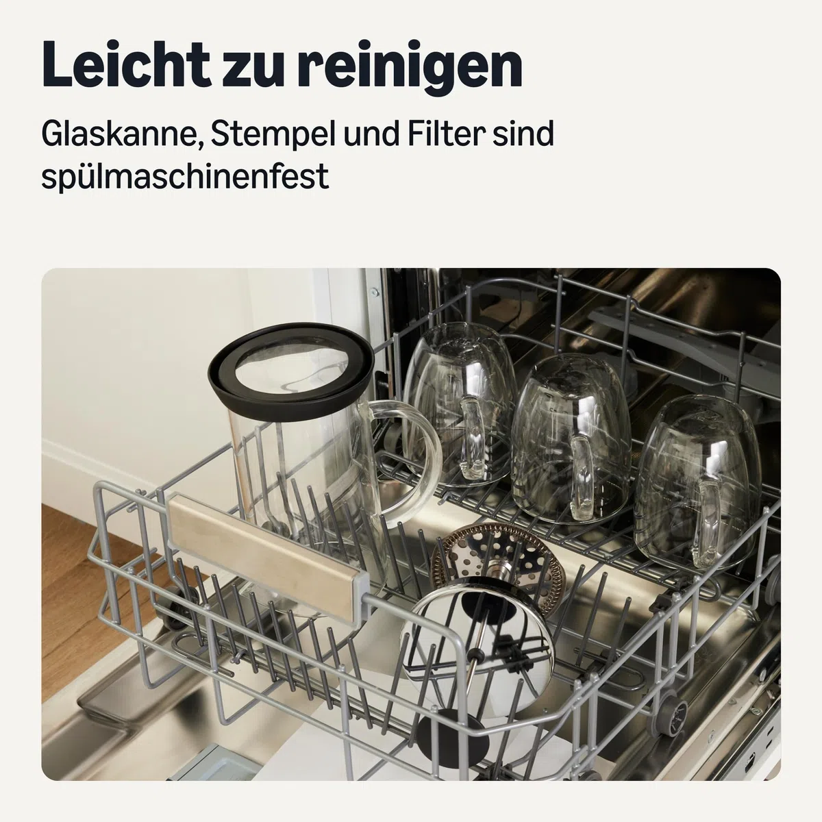 Amazon Basics French Press-Kaffeebereiter, 1 L, Borosilikatglas, Abnehmbare Spülmaschinenfeste Teile