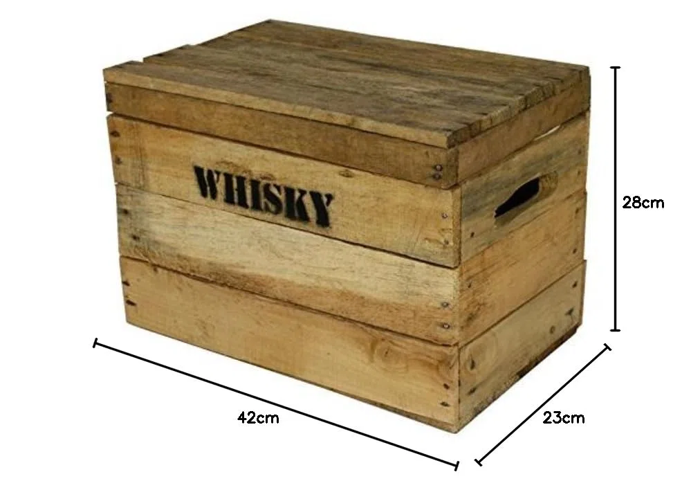 Whisky Holzkiste, klein (28x42x23cm), Vintage, Weinkiste, Obstkiste mit Deckel und Aufdruck