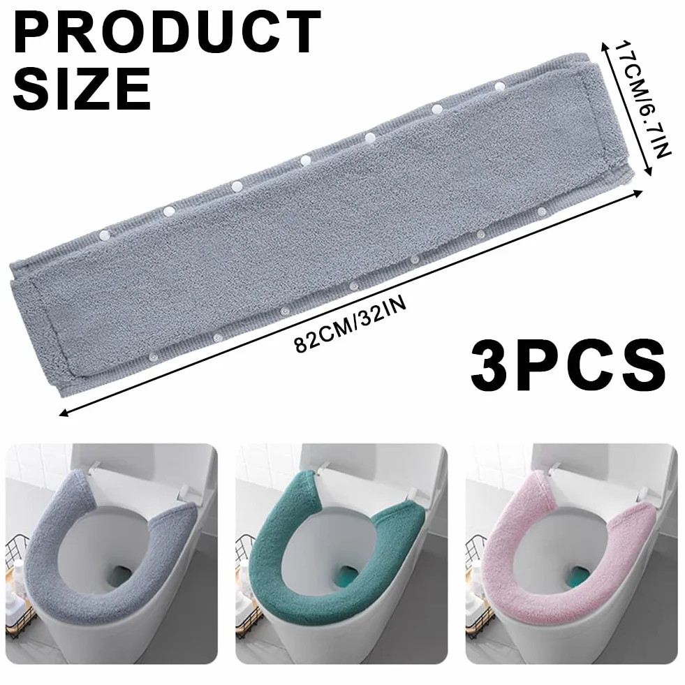 Gukasxi 3 Stück WC Sitz Pad, Toilettensitzbezug Warm, Toilet Seat Cover, Schaltfläche Stil 3 Farbe, WC-Sitzbezüge, Waschbar weich Dicker, für Die Meisten O-U-Toiletten