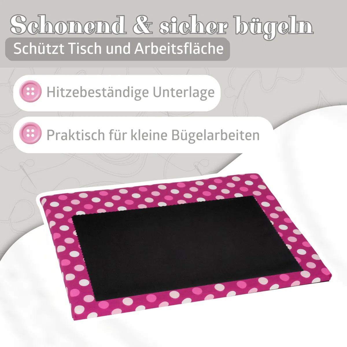 SEMPLIX Bügelunterlage mit rutschhemmender Rückseite, für kleine Bügelarbeiten beim Nähen, Patchworken, Basteln, Plotten und Sticken Zuhause & Unterwegs, (30 x 40 cm) (beere/rosa)