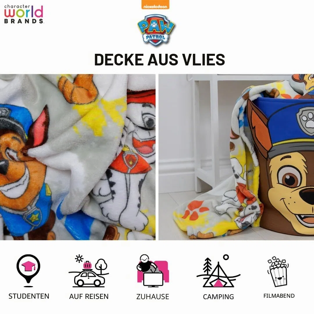 Offiziell lizenzierte Paw Patrol Fleecedecke von Character World | Superweicher, Warmer Überwurf im Kleckse-Design mit Marshall und Skye