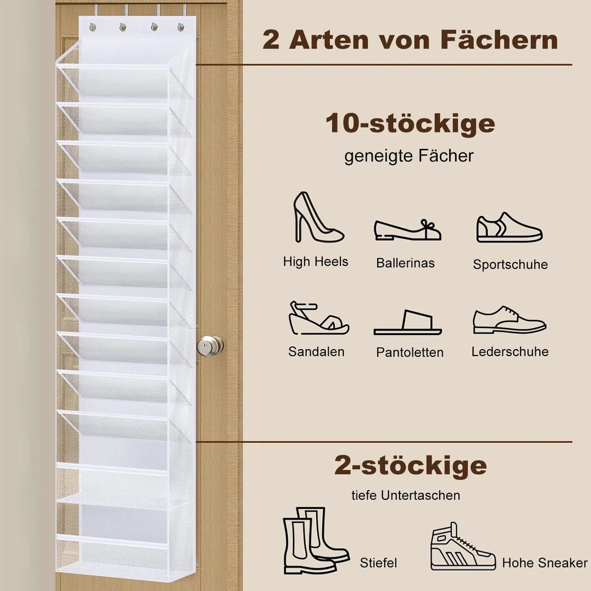 MISSLO 12 Fächer schuhregal schmal, Große Kapazität tür schuh organizer für schrank, schuhaufbewahrung hängend Platz für 24 Paar Sandalen, High Heels, Stiefel (Weiß)