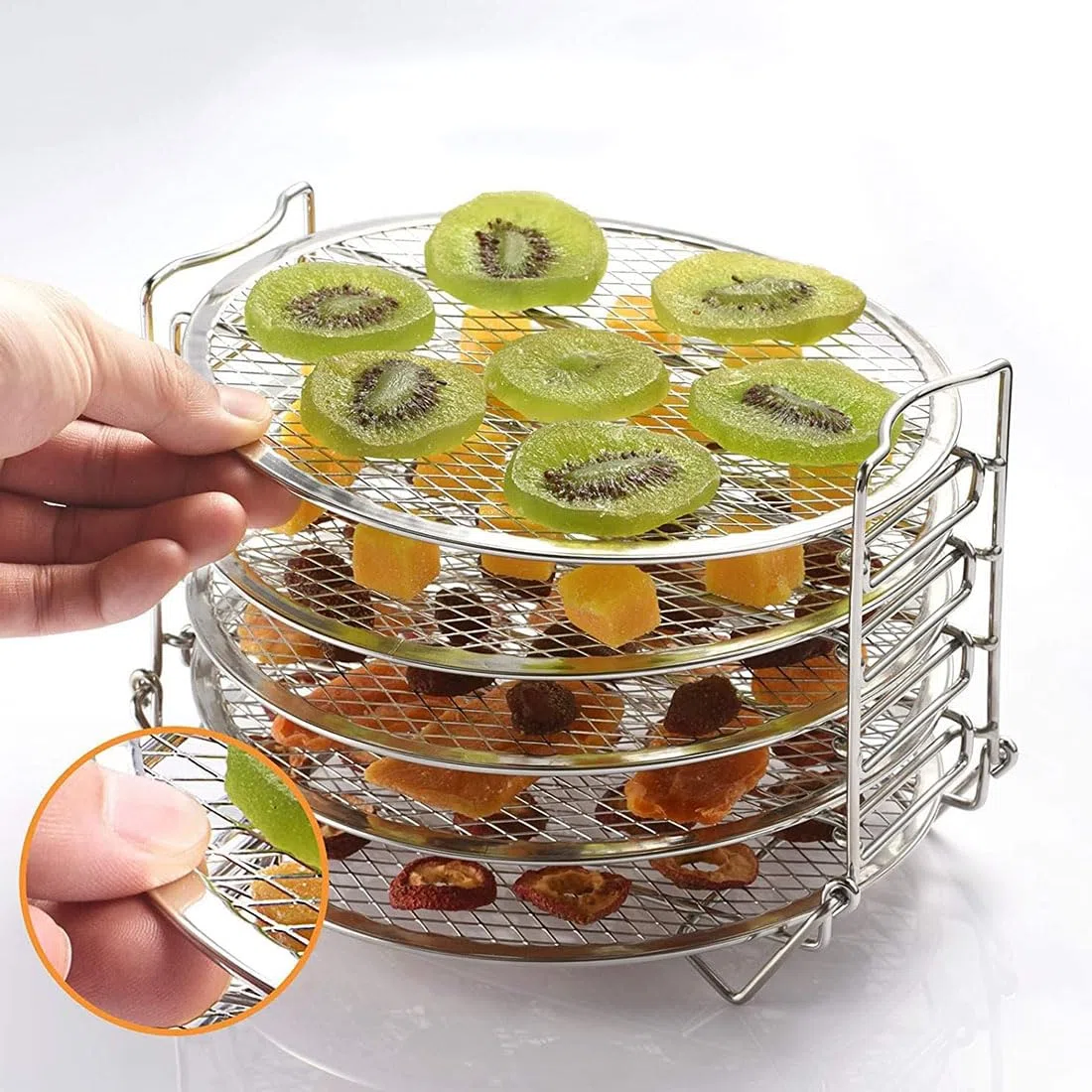 Dehydrator Rack Edelstahl Ständer Zubehör, Kompatibel mit Instant Pot, 5 stapelbare Schichten, Silberfarben, Rund