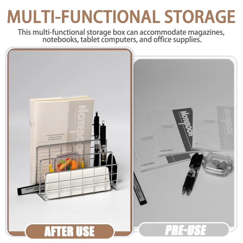 2 Stück Desktop Magazinhalter Silber Metall Schreibtisch Büro Zeitschriften Holder Silber Multi-fach Magazine Organizer Büro Zeitschriftenhalte etall Zeitschriftenhalter für Bücher,Akten,Brief