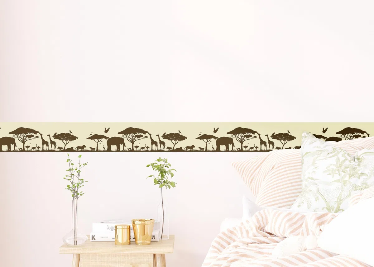AG Design Selbstklebende Bordüre Safari, AWB 8266 | Wasserfest Dekoration für Wände, Möbel, Tapeten, Wandverkleidungen und Türen, Folie, Mehrfarbig | Breite 500 cm x Höhe 13.8 cm