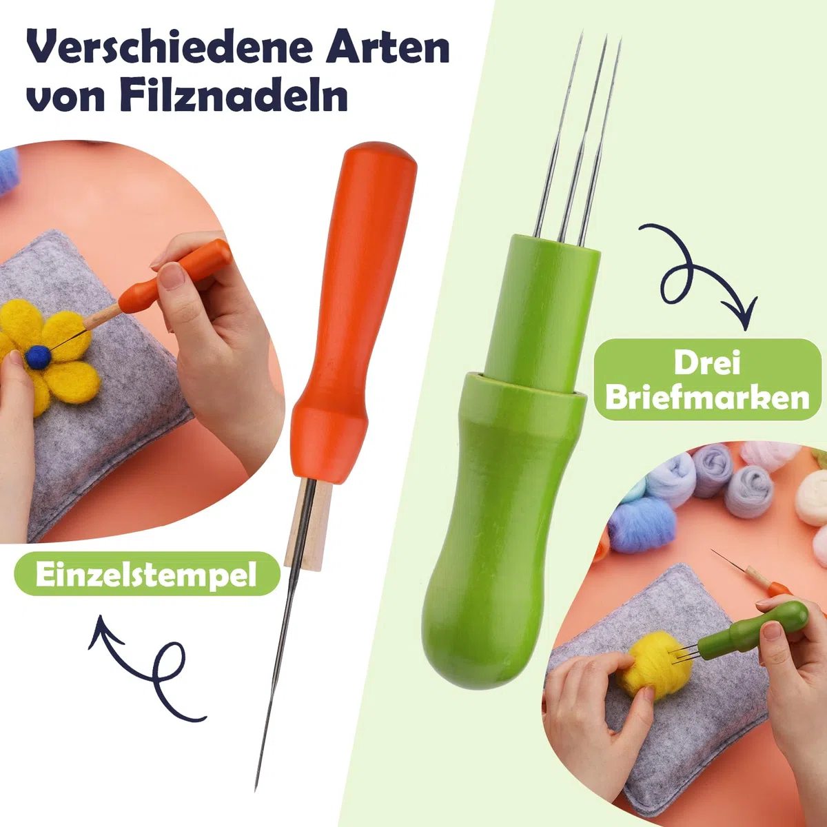 Wamkon nadelfilz set filznadeln zum trockenfilzen bestehend aus 48 Farben, filzset für anfänger mit Werkzeugen sowie einer Aufbewahrungsbox und Anleitung für Anfänger im Basteln