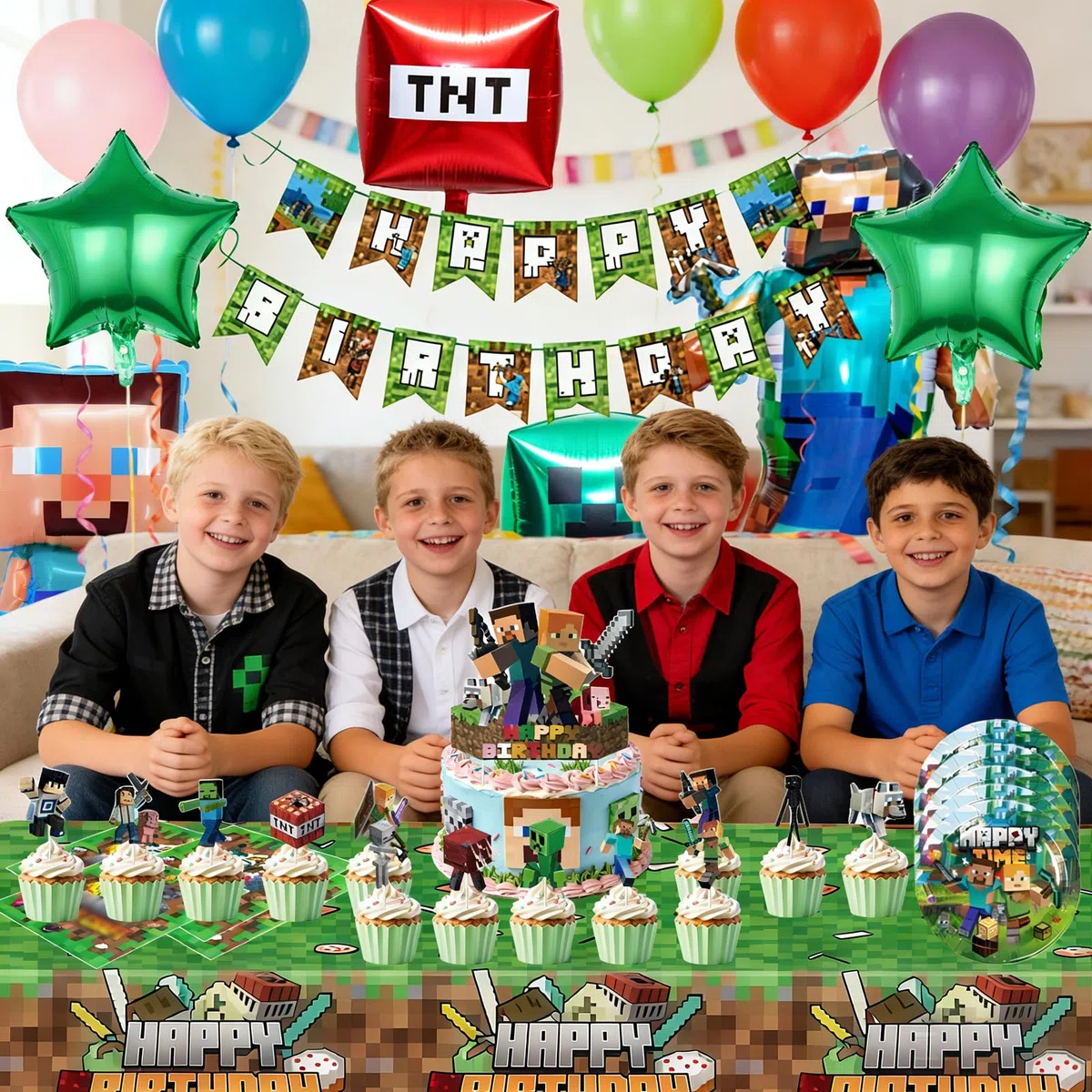 55 PCS Geburtstagsdeko Partygeschirr Set mit Sternfolienballons, Geburtstagsbanner, Teller Servietten, Tischdecke, Kuchendeckel, für Geburtstags Partydeko Party Deko