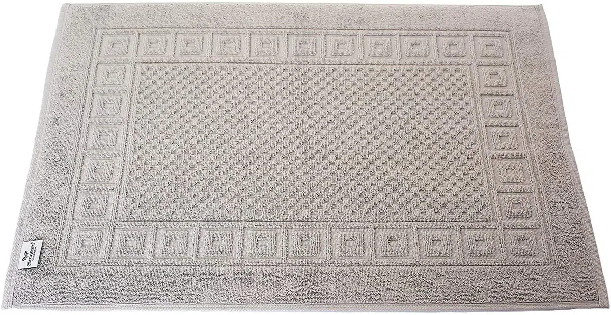 Carenesse Badvorleger 2er Set 50 x 70 cm grau I Saugstarke Badematte aus Baumwolle Hotelqualität Öko-Tex 100 I Duschvorleger Set mit Waffelmuster & Bordüre I dick & fusselfrei
