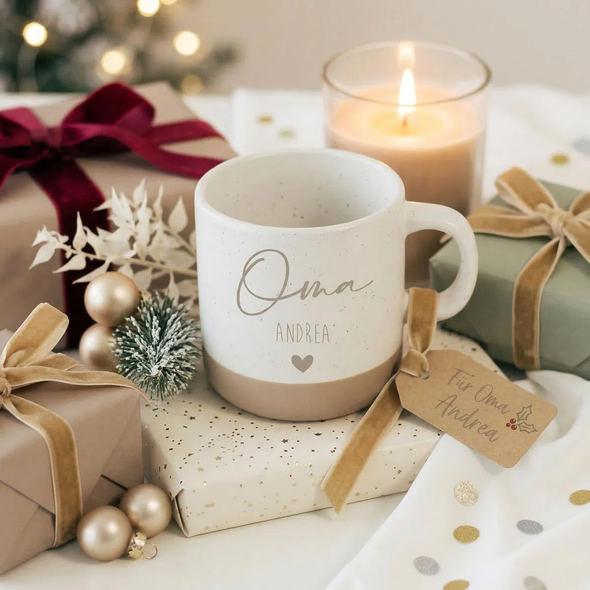 Personalisierte Tasse für Oma mit Name & Herz – Beste Oma Tasse Keramik 360 ml Geschenk Großmutter zu Weihnachten, Geburtstag, Muttertag oder Nikolaus – Personalisierter Kaffee & Teebecher