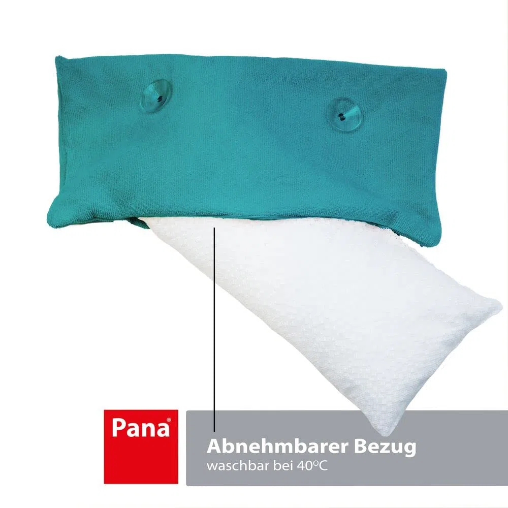 PANA® Badewannenkissen (20x40 cm) • Bequemes Kissen für Badewanne • Nackenkissen Badewanne • Kopfstütze Wanne • Polster Badewanne • Schnell trocknend • Türkis mit Wellness Schriftzug
