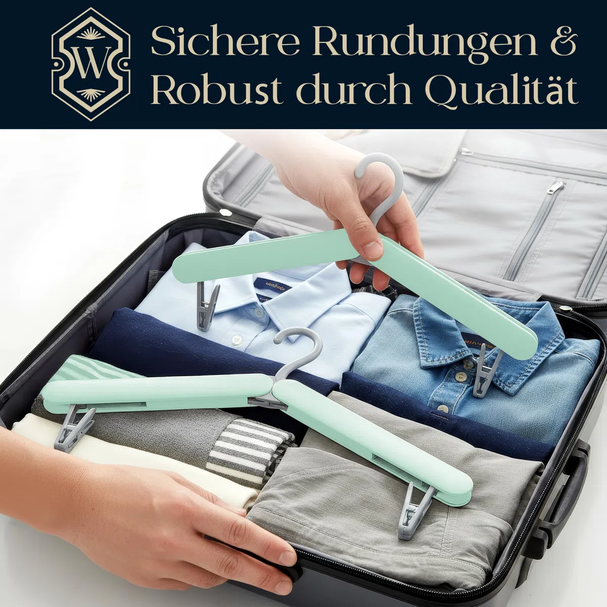 Faltbare Reise Kleiderbügel 3er Set | Platzsparend & Leicht | Ideal für Urlaub, Camping, Hotel & Zuhause | Klappbare Kleiderbügel mit Clips (Grün)