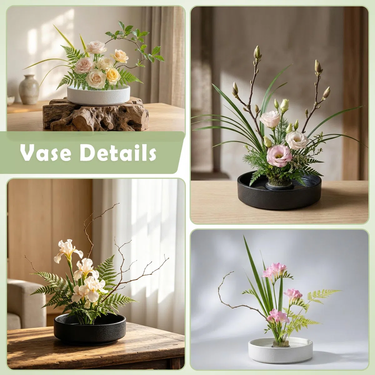 Japanische Ikebana Schale für Stecker Blumenarrangements,Ikebana Keramik Blume Vase Kit(Große Schwarze Schale)