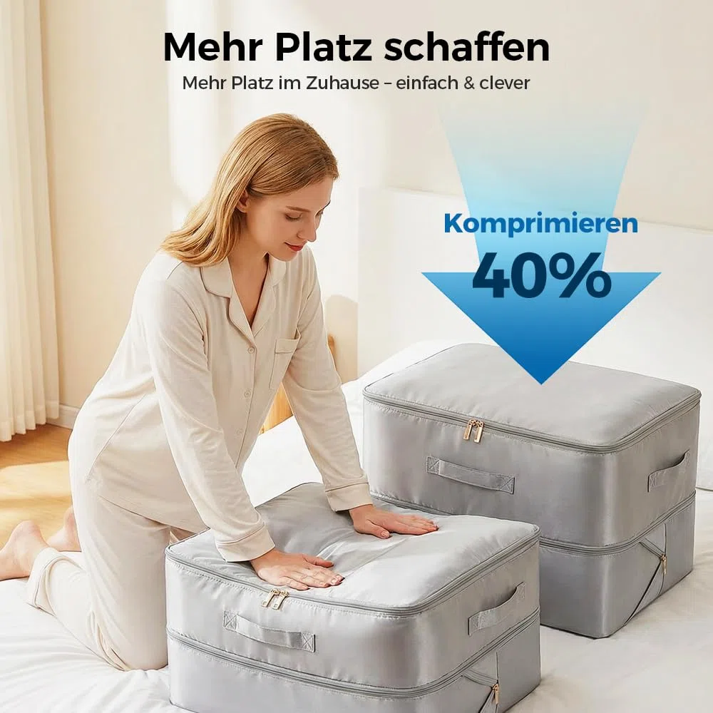 Ultra Platzsparender Aufbewahrungstasche, 2026 Neu Aufbewahrungstasche für Bettdecken, Aufbewahrung BettwäSche, Kompression Clothes Storage für Kleiderschrank Schlafzimmeraufbewahrung (Grau, XL)