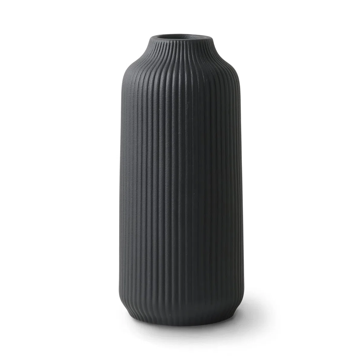 flature Keramik Vase mit Rillen - für Pampasgras als Boho Deko, kleine Vase Schwarz Matt 21cm hoch für Flowers, Wohnungsdeko für frische Blumen, Trockenblumen, Esstisch, Büro (Gr.M)