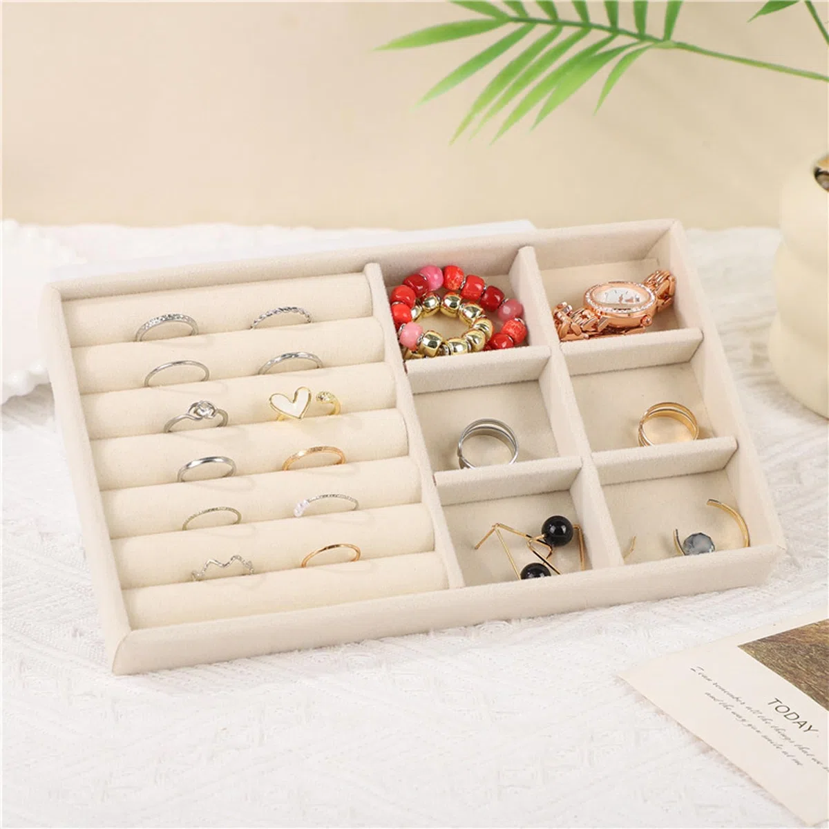 8 Stück Schmucktablett, Schmuck Organizer Schublade, Schmuckaufbewahrung Schublade, Schmuck Organizer, Schmuck Organizer Tablett, Schubladeneinsätzen Für Ohrringe Ring Armband Broschen,Beige