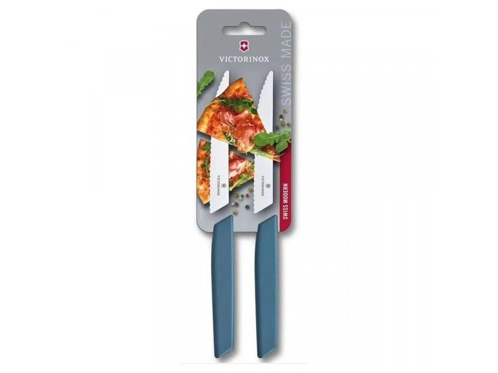Victorinox Swiss Modern, Profi Steakmesser Set, 2-teilig, Extra Scharfe Klinge, Wellenschliff, 12 cm, Rostfreier Stahl, blau