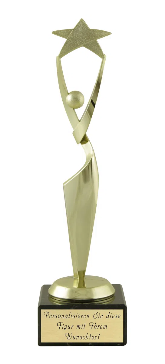 CAAKT POKALMATADOR Siegerfigur Stern Pokal - 18 cm - Ideal als personalisiertes Geschenk – Wunschtext auf Aluschild - Siegertrophäe | Ehrenpreis – schwarzer Marmorsockel