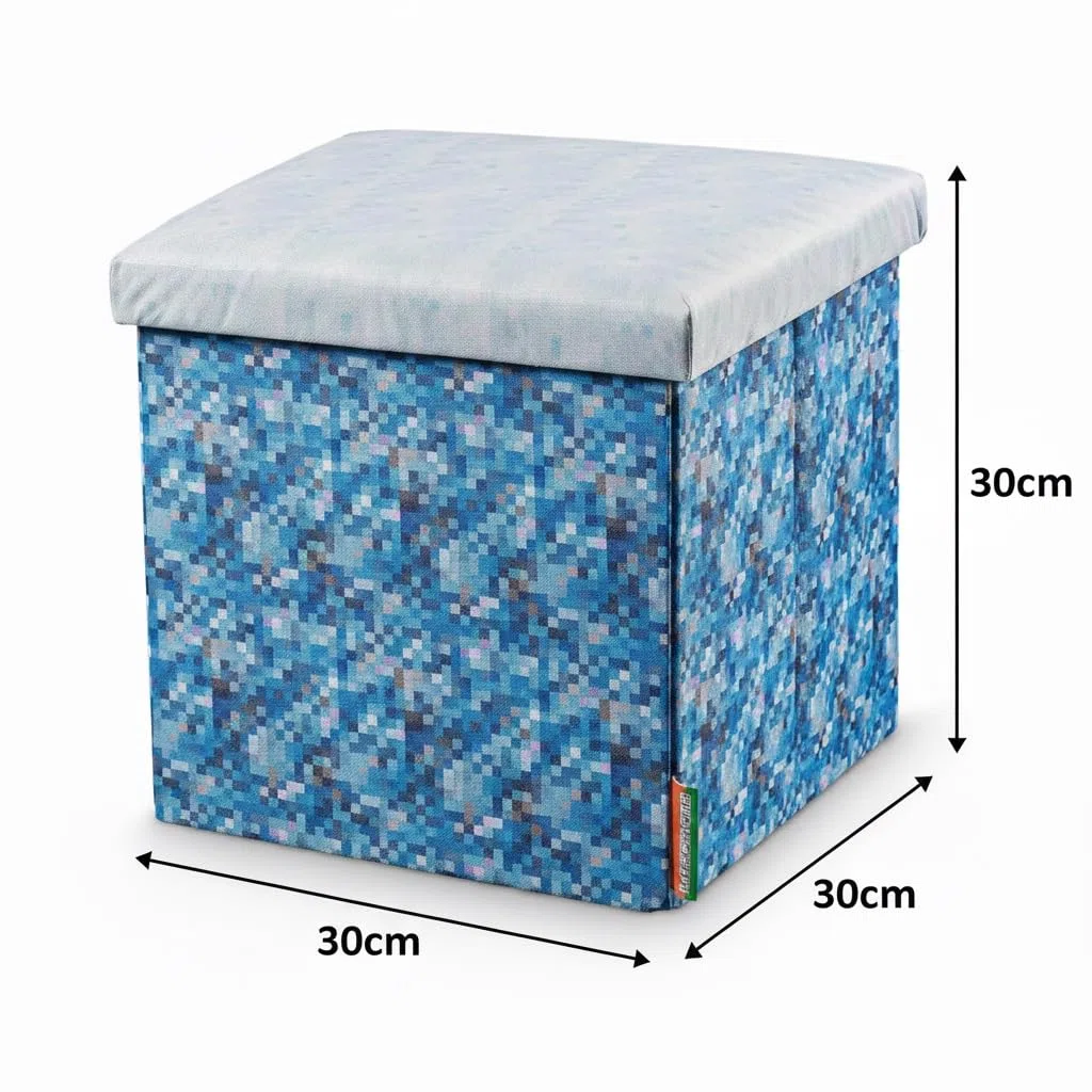 Pixeldesign Sitzwürfel Sitzhocker mit Stauraum, Faltbarer Hocker, Fußhocker, Falthocker, Sitzwürfel für Wohnzimmer, Kinderzimmer Pixelart (30 x 30 x 30 cm eisiger Boden)…