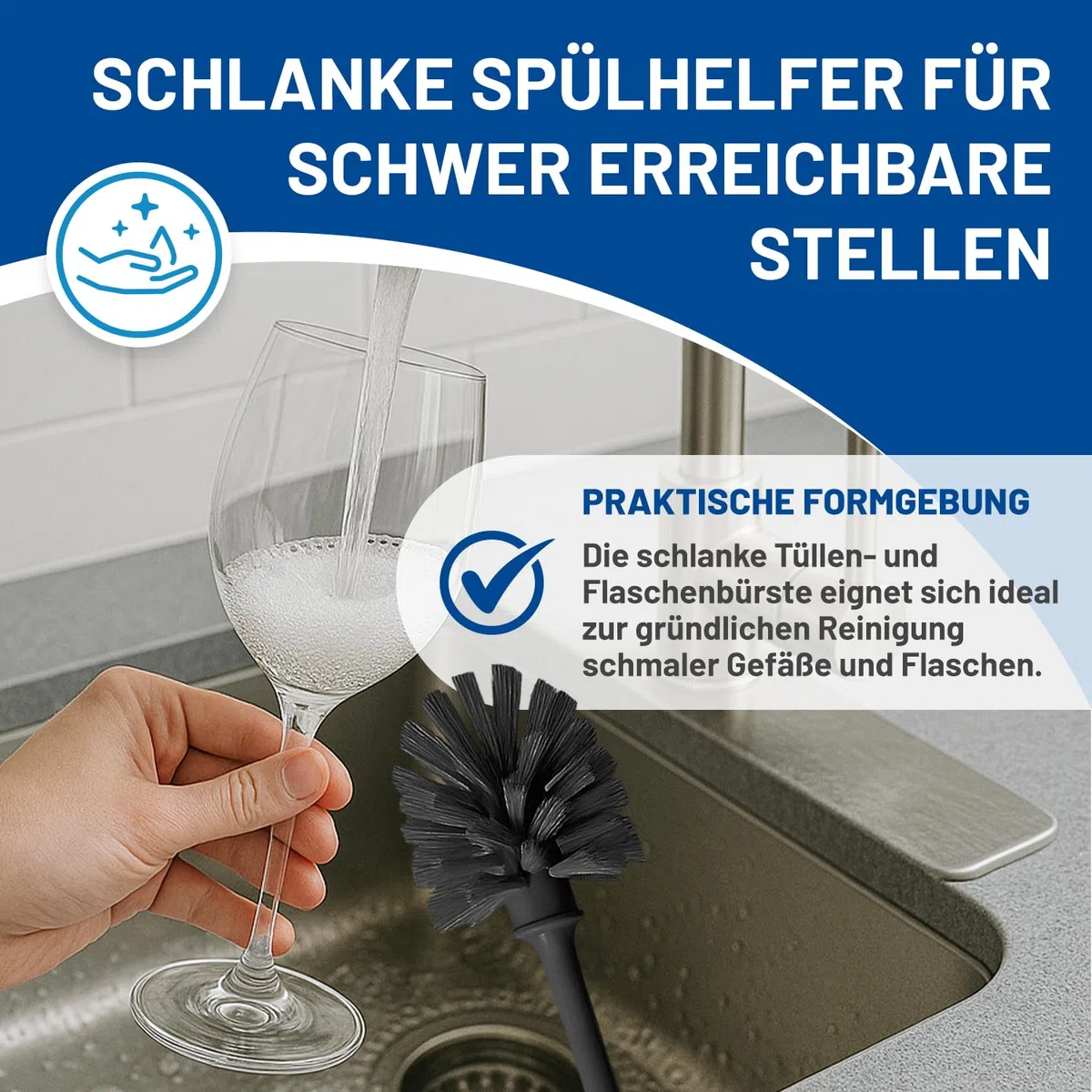 Rival 5-teiliges Küchenhelfer Set mit PBT-Borsten – mit Spülbürste in der Form rund & diskett, Tüllenbürste, Flaschenbürste & Küchencenter (5-teilig) – praktisches Küchen-Set – Spülset für die Küche