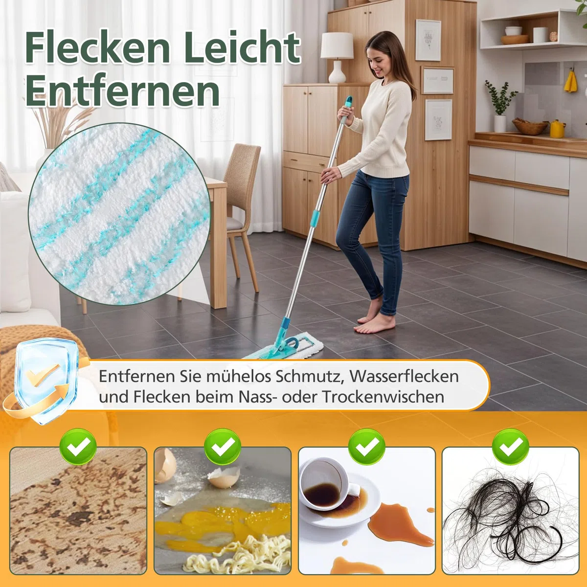 3 Pack Ersatz-Wischbezüge für Leifheit Profi XL Micro Duo / Profi XL Cotton Plus alle Bodenwischer-Stiele, Flecken schnell entfernen, Effiziente Mikrofaser Ersatzbezug für alle Böden