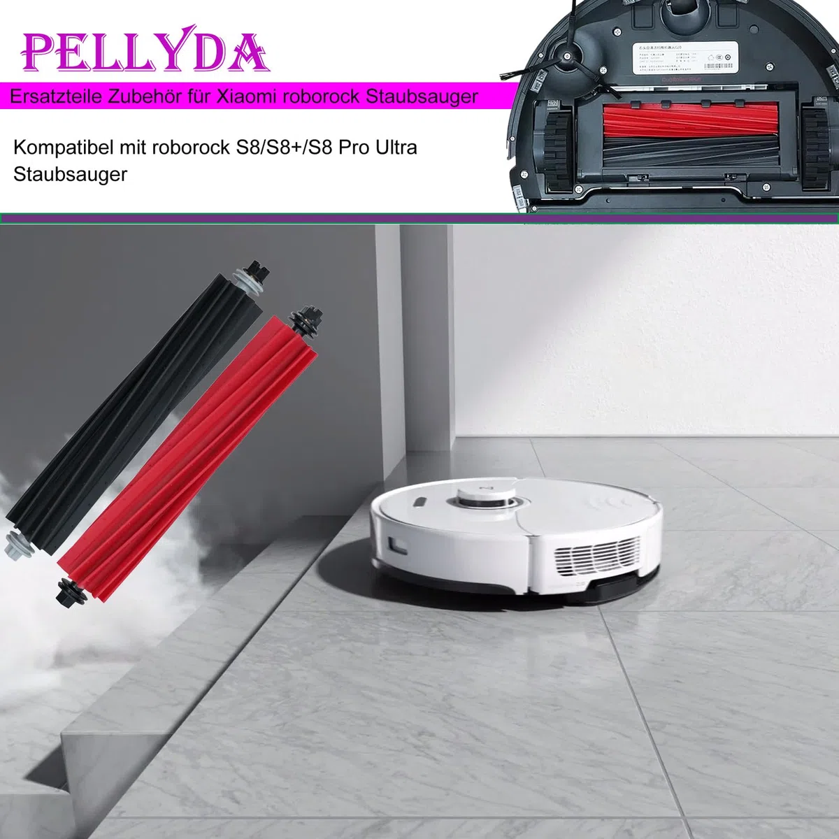 Ersatzteile Zubehör, Trennbare Rubber DuoRoller-Bürste für roborock S8/S8 +/S8 Pro Ultra/Q8 max/Q8 max+/Q5 max Roboter Staubsauger, 2-Satz Gummirollenbürsten.