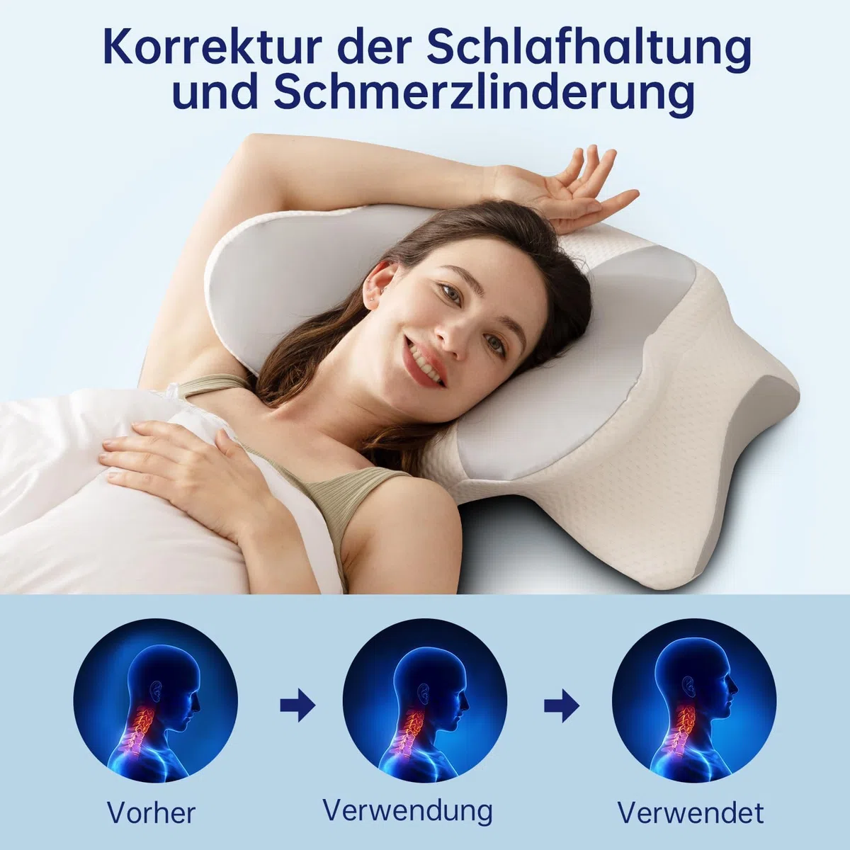 Orthopädisches Kissen mit Memory Foam Antischnarchkissen Nackenstützkissen Ergonomisches Kopfkissen Schlafkissen für Seitenschläfer, Rückenschläfer&Bauchschläfer (Grau)
