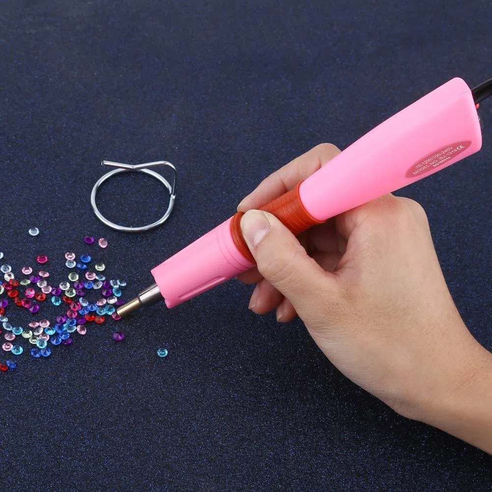 Akozon Hotfix Applicator Tool Hotfix Setter Hotfix Applikator Quick Aufheizen Stab Hot Fix 7 Hotfix-Spitze mit Halterung Zubehör Zubehör Rosa