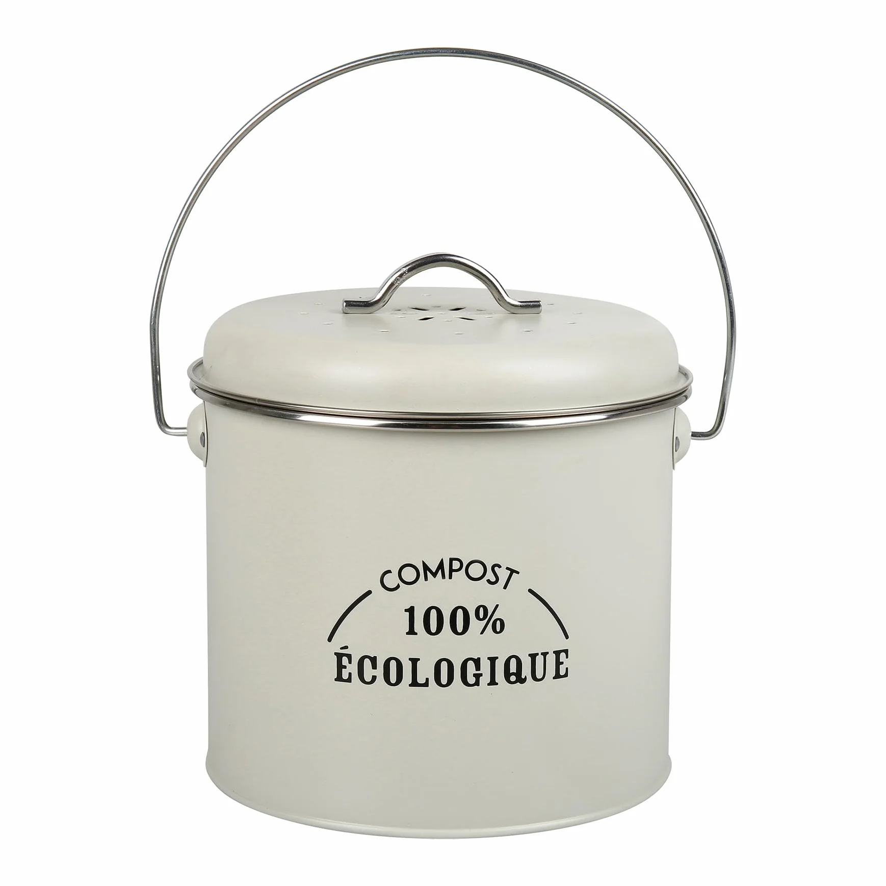 Gimel 530212 Komposteimer für die Küche, rund, Ø 16 cm, Höhe 25 cm, aus lackiertem Metall, inklusive 1 Kohlefilter zur Geruchsbindung, Beige
