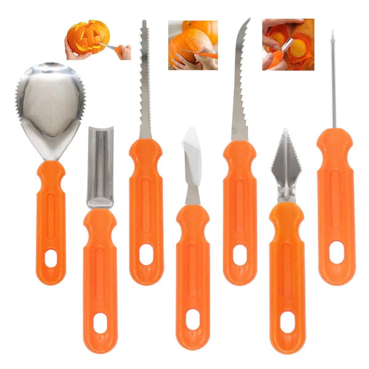 ANBOO Halloween Kürbis Schnitzset, Edelstahl Kürbis Schnitzwerkzeug, Kürbisschnitzset mit Tasche für DIY, Kinder Erwachsene und Familie 7 Stück