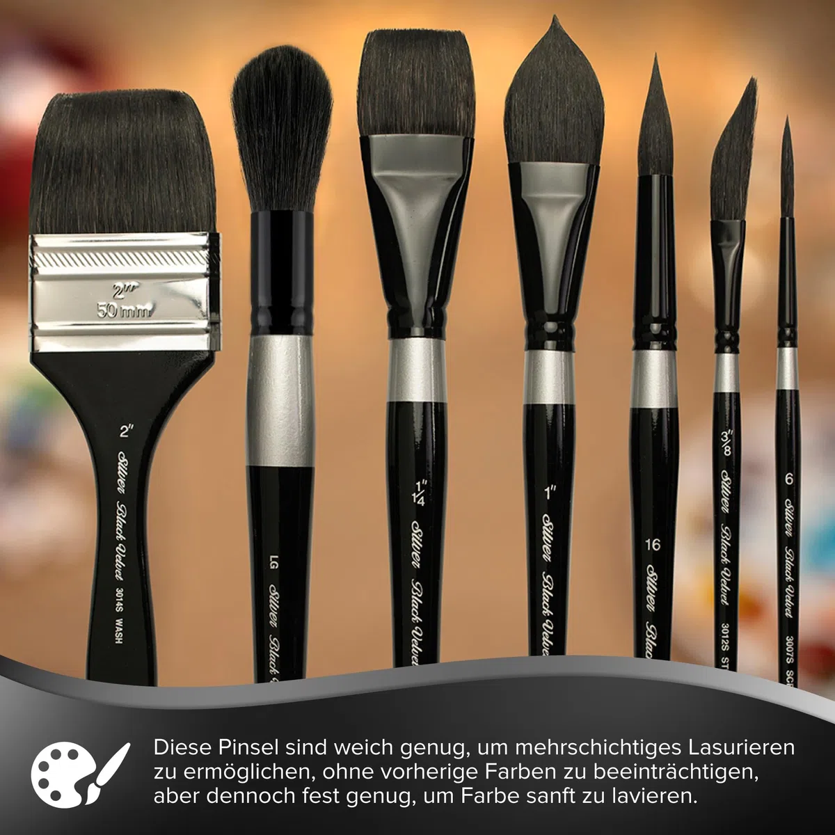Silver Brush Pinsel mit rundem, kurzem Griff, Mischung aus Eichhörnchen- und synthetischen Haaren, schwarz, Größe 6