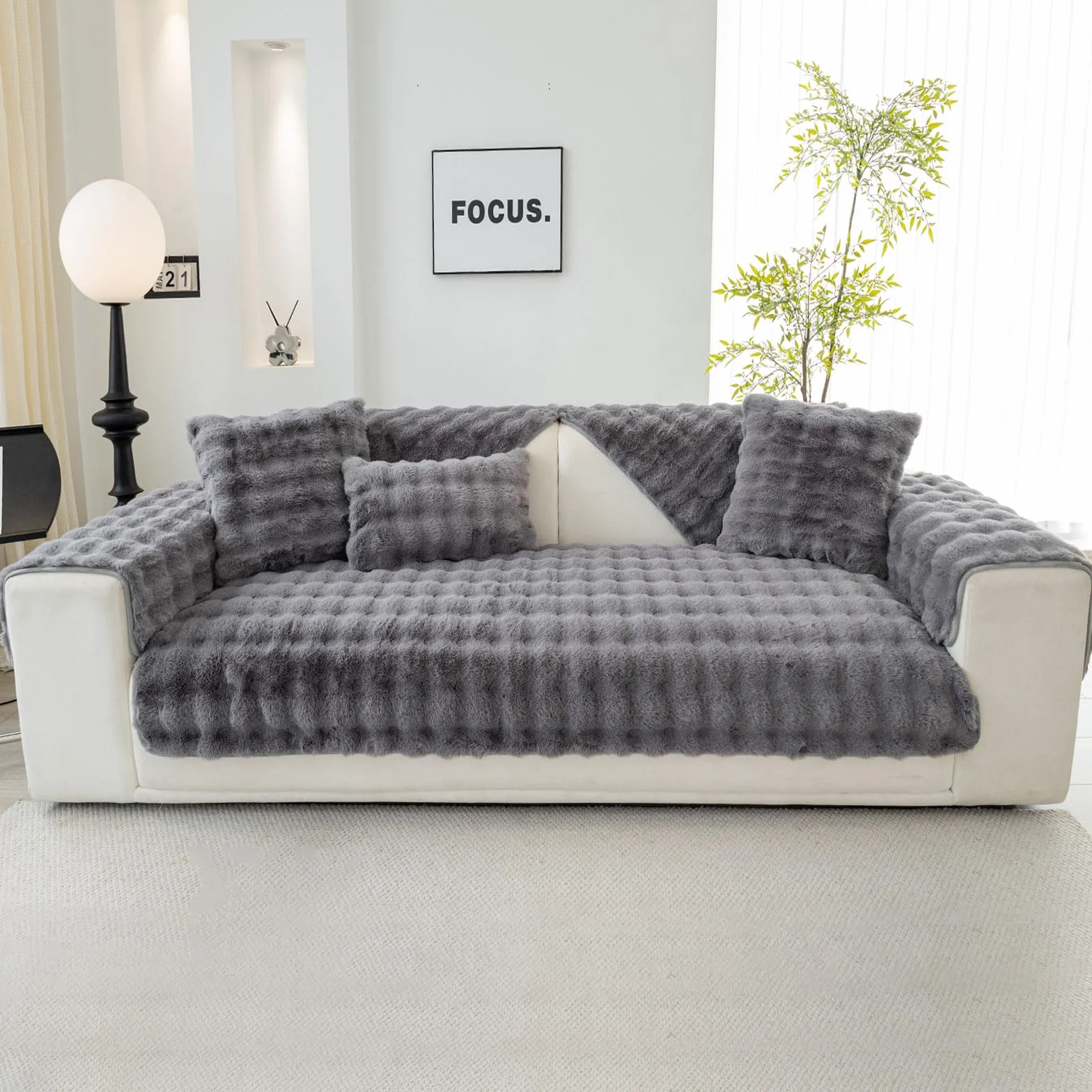 Weiche Plüsch Sofabezug Waschbar - Neue Rutschfeste Sofa überzug 1 2 3 4 Sitzer Couch überzug für Sektionssofa, Flauschiger Kunstpelz Sofa Sitzkissenbezug L Form Möbelschutz (Dunkelgrau, 70x70cm)