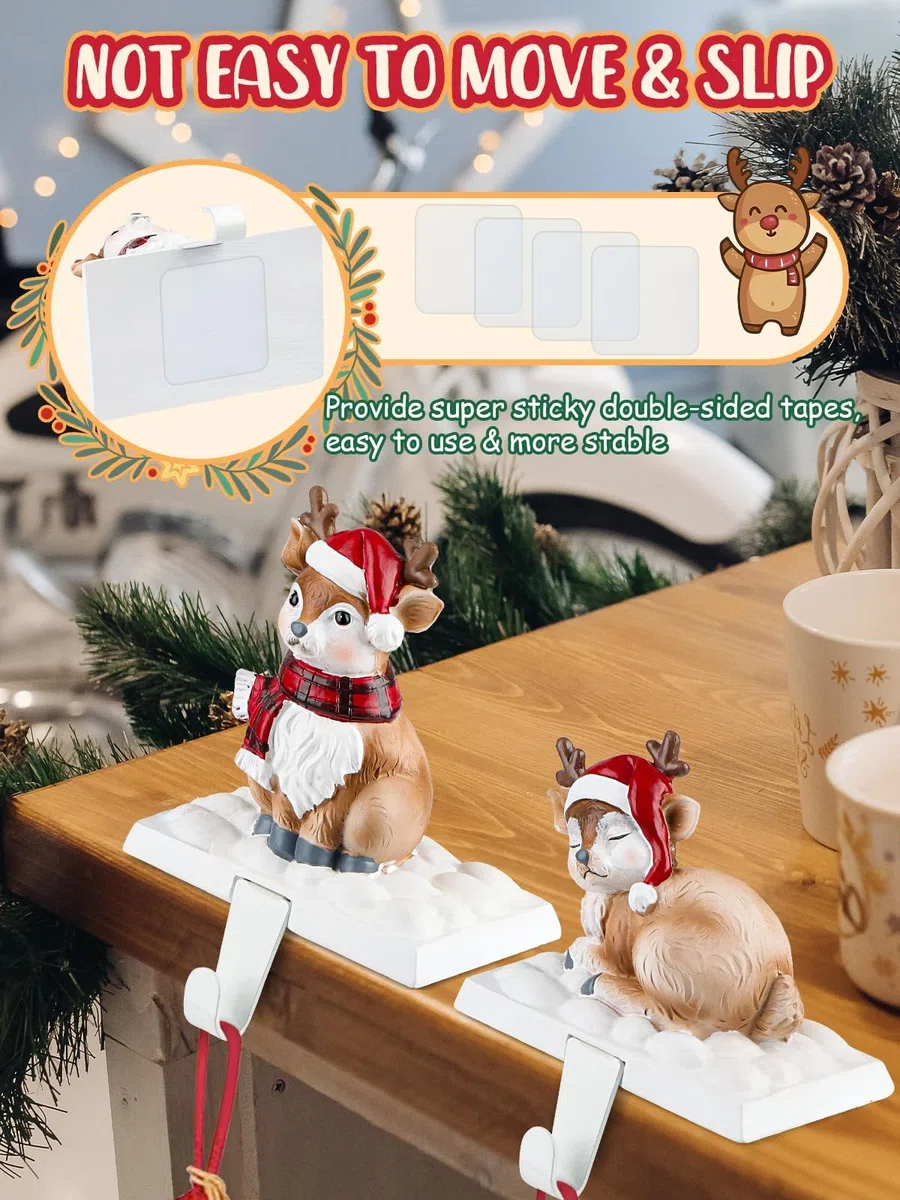 EBANKU Weihnachten Strumpfhalter für Kamin, 4 Arten Strumpf Kleiderbügel mit Weihnachten Elch Haken Muster, Mantel rutschfest stabilen Mantel Strumpf Haken für Weihnachten Home Decoration