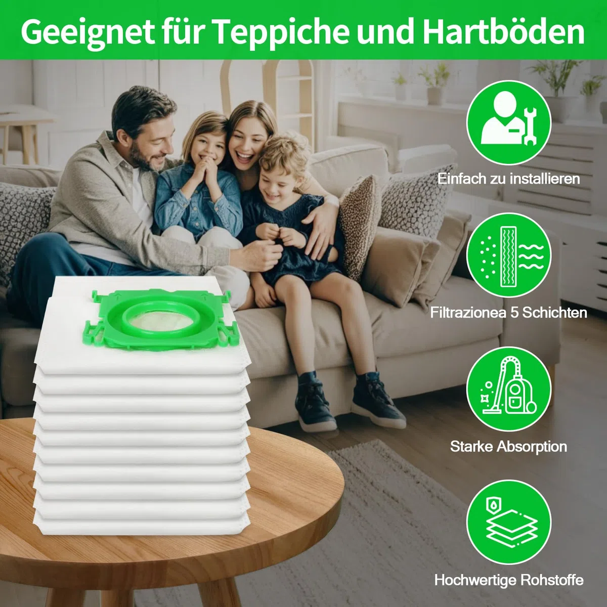 12 Stück Staubsaugerbeutel für SEBO Airbelt K1, K2, K3, 6629-ER, 6695-ER, Premium Filterbeutel Ersatz für SEBO