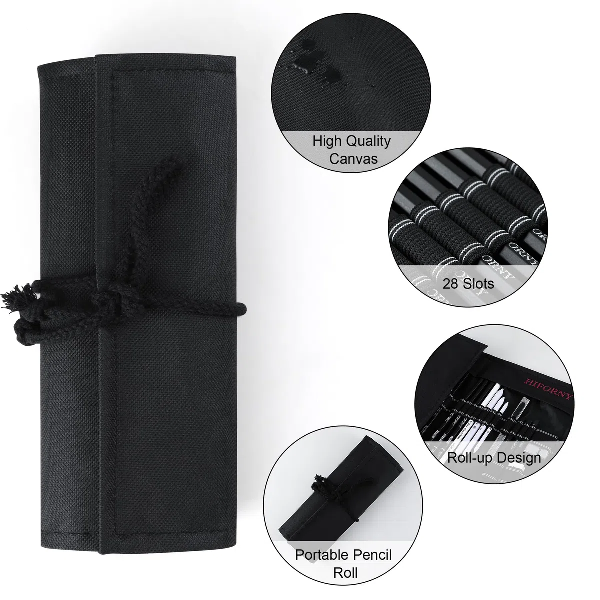 HIFORNY 28-teiliges Skizzierstifte-Set, Skizzenstifte, Kunstzubehör mit Graphit, Anthrazit, Mischwerkzeuge, Zubehör, Zeichenset für Erwachsene, Künstler in Rolltasche auf Leinwand