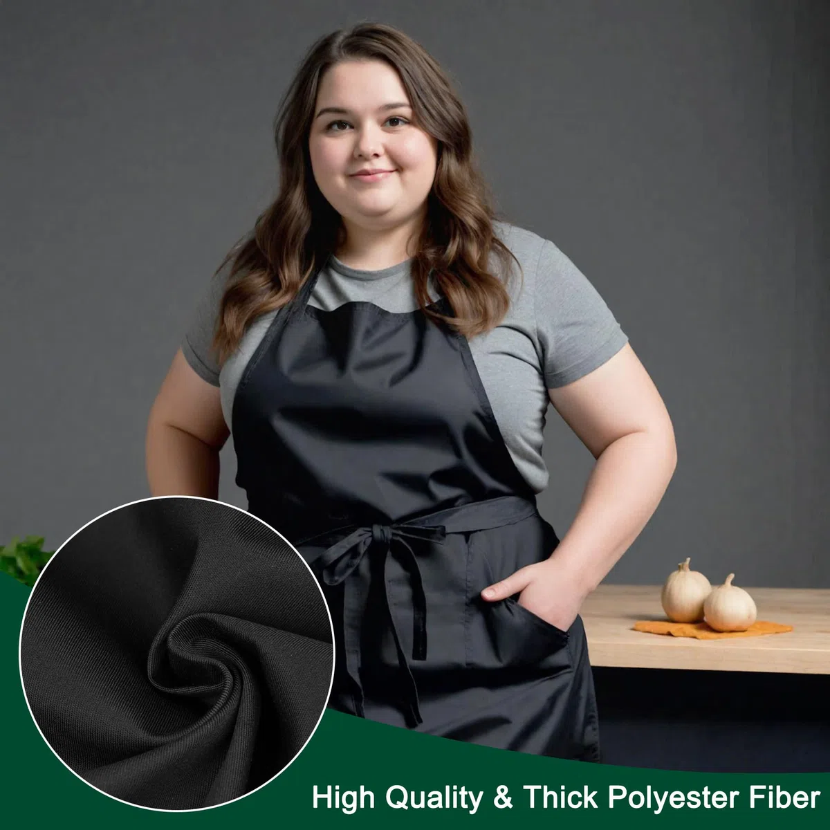 2 Stücke Übergrößen Schürzen mit 2 Taschen, Verstellbare Kochschürze für Männer und Frauen, Große Arbeitsschürze für Gastronomie, Grill, Küche, Geschäft, Bistro, Bar, Café, Garten (Schwarz)