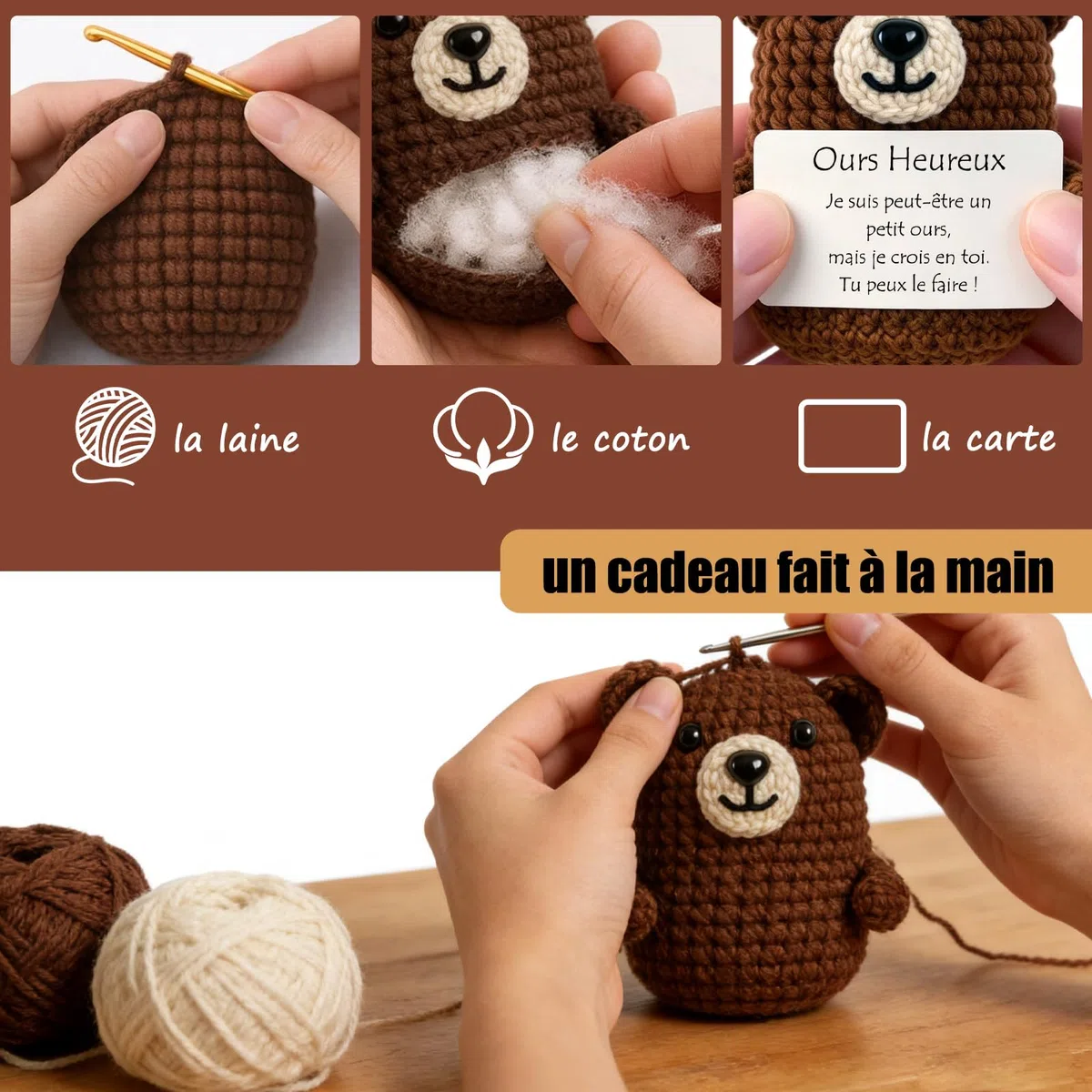 Tixlux Pocket Hug Glücksbringer Bär, Figur und Umarmung Glücksbringer, Entspannungs Geschenk, Gute Besserung French
