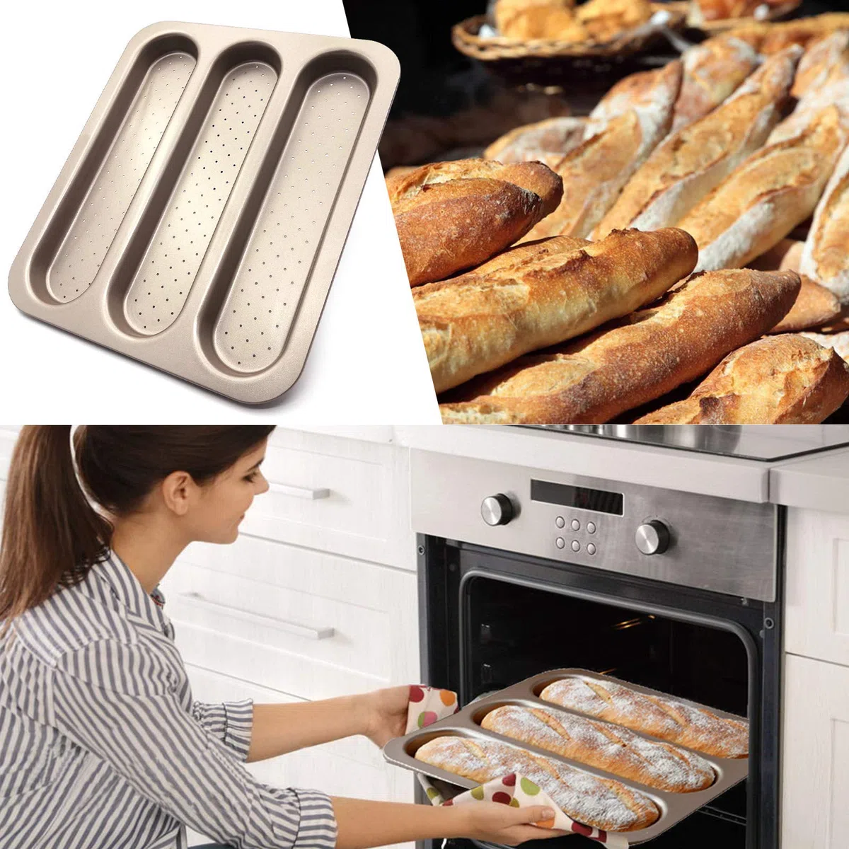 Baguette-Backblech, antihaftbeschichtet, Baguette-Brotform, Pfanne, längliche Brotform, perforiert, französische Stick-Kastenformen, Baguette-Brotbackform, Werkzeuge, Karbonstahl