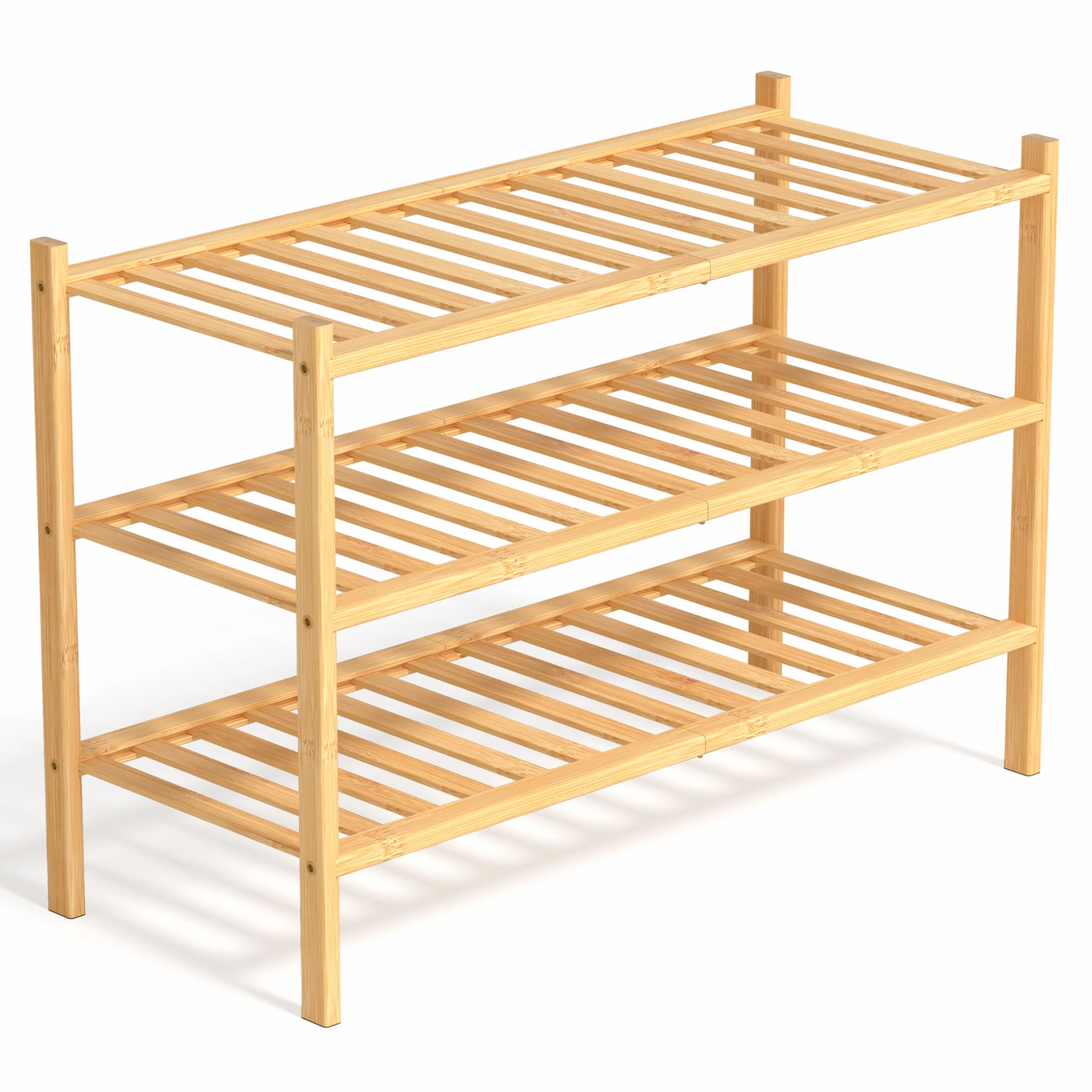 Bambus Schuhregal 3 Ebenen – Schuhschrank schmal platzsparend Holz 68x28x46 cm – Schuhablage Schuhaufbewahrung klein – Schuhständer für Flur Eingangsbereich (Bambus)