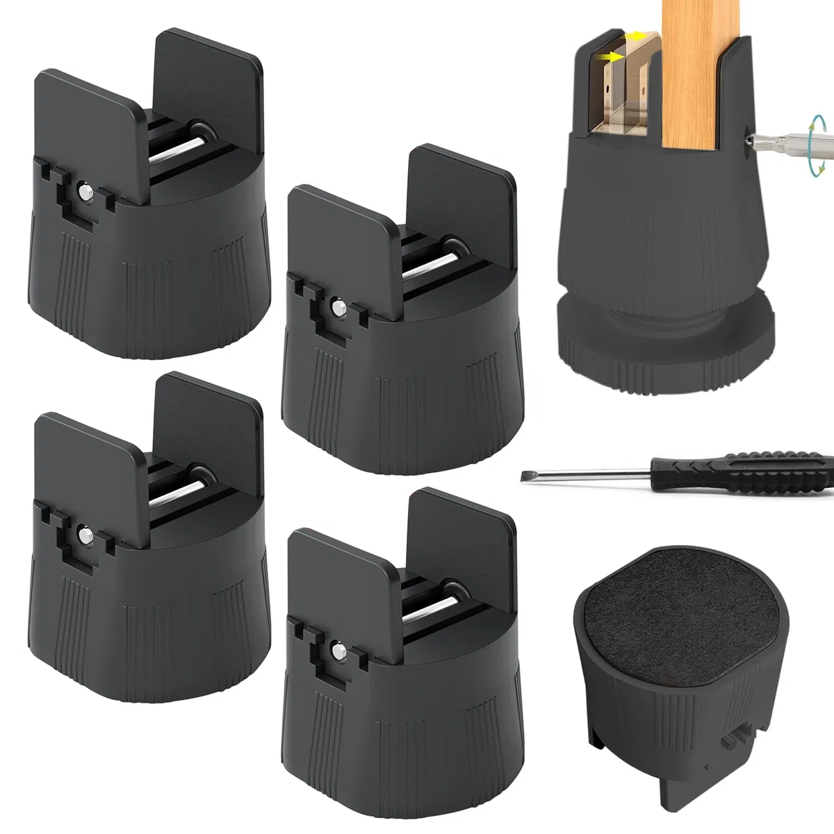 4 Stück Möbelerhöhung 6cm-8cm, Verstellbare Betterhöhung für 10mm-50mm Breite Quadrat & Runde Stuhlbein, Betterhöher mit Schraubklemme Schwerlast Stuhlerhöhungen Möbelerhöher