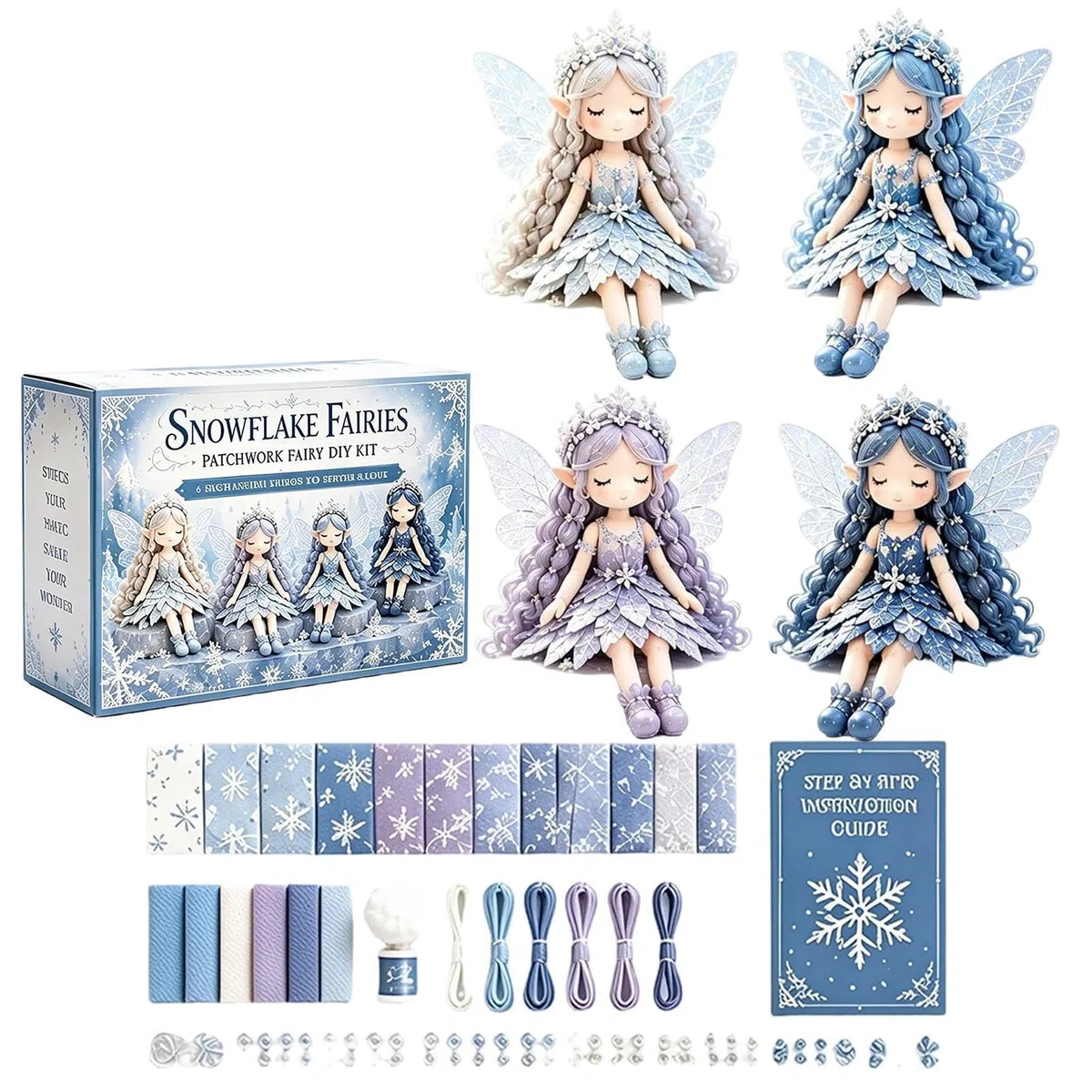 Fairies-patchworks-DIY-Sets, 4-teilig, Lustige Blumen-fairies-patchworks-Sets, Stoff-Komplettzubehör – DIY-Nähset Für Erwachsene Und Anfänger | Für Erwachsene, Familien, Kinder, Mädchen, Liebhaber