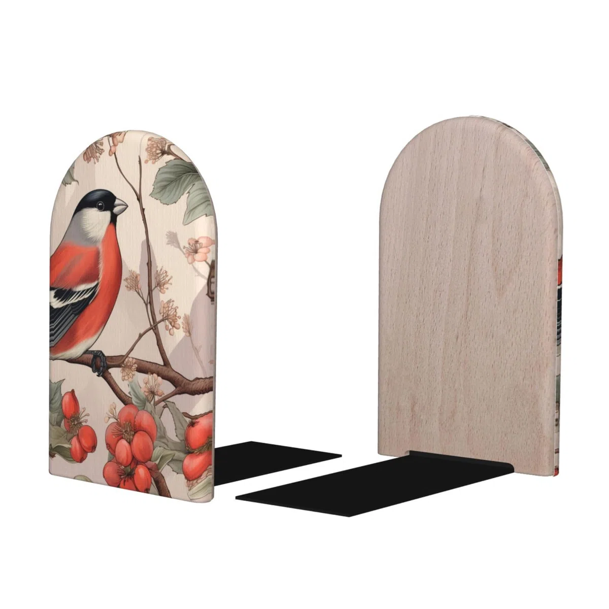 Mexpekil Buchstützen, Vögel, Gimpel, Rowan, Zweige, Holz, Buchstützen für Regale, rutschfeste Buchstützen, 2 Stück, robuster Buchstopper, Halter für Büro, Bibliothek, Schule, Kinderzimmer
