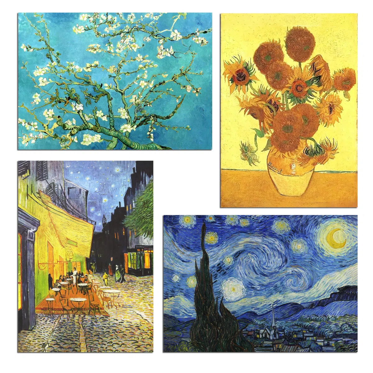 Muzagroo Art Van Gogh Diamant-Malerei-Set für Erwachsene, DIY 5D-Diamant-Kunst-Sets für Anfänger, Sternennachtkunst und Sonnenblumen-Handwerk, Diamantkunst für Wohnzimmer, Kinderzimmer, 4 Stück