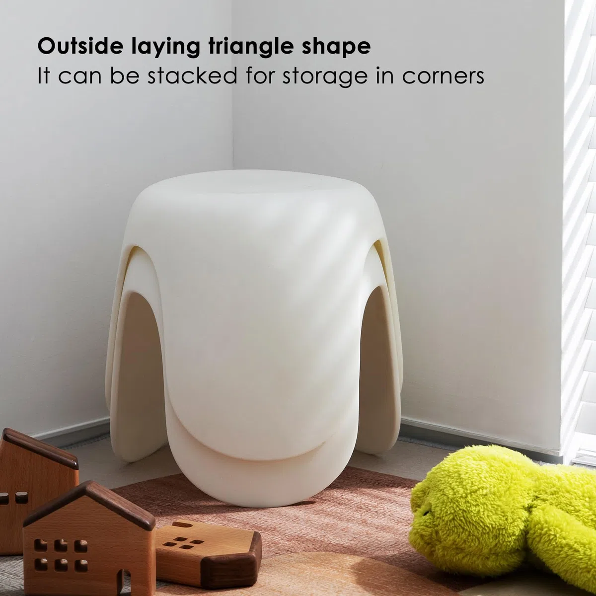 SHIMOYAMA Kinderhocker, 25cm hoher Fußhocker für Kinder und Erwachsene, Kunststoffhocker, kleine Sitzfläche, hält bis zu 100 KG für den täglichen Gebrauch zu Hause, cremeweiß