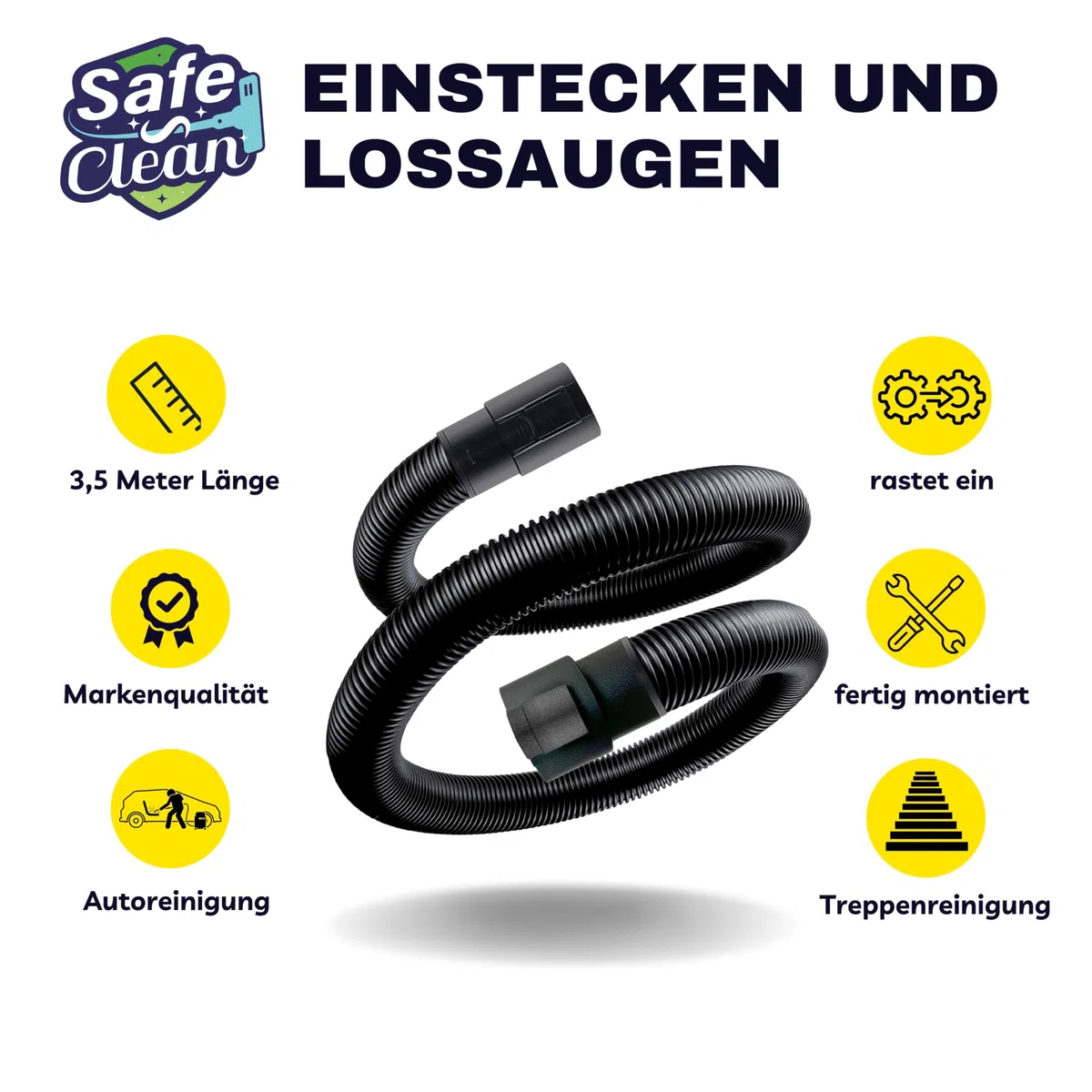 SAFE 'N CLEAN Saugschlauchverlängerung kompatibel mit Kärcher Sauglauch 3,5m alternative zu Original 2.863-305.0, mehr Aktionsradius & Bewegungsfreiheit