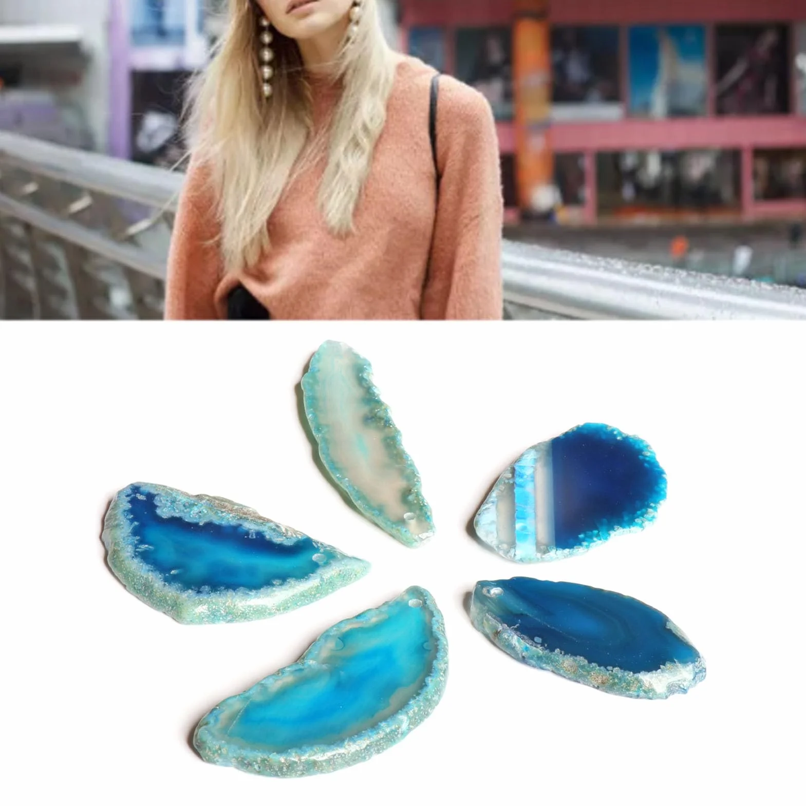 Blaue Achatscheiben, Ungebohrte Achat-Leuchttischscheiben, Unregelmäßig Polierte Geoden-Achat-Plattenkarten, Kristall-Geodensteine ​​für DIY-Schmuck und Heimdekoration